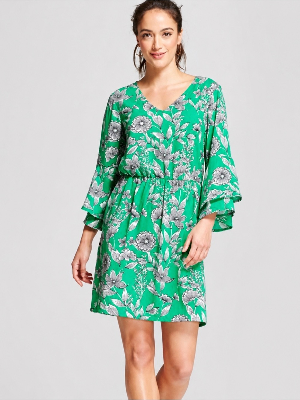 a new day Green Floral V-Neck Mini Dress